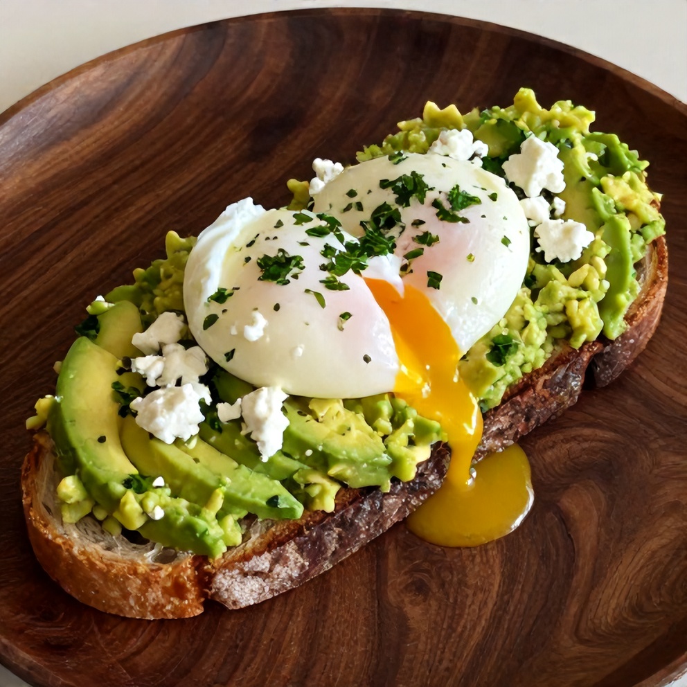 Mediterranean Avocado Toast with Poached Egg and Feta