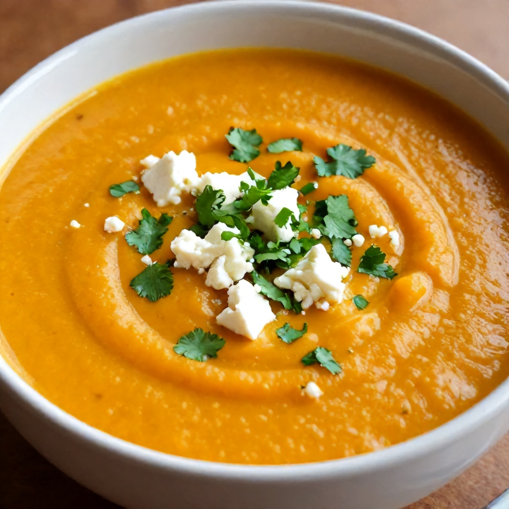 Bowl of creamy Moroccan sweet potato soup