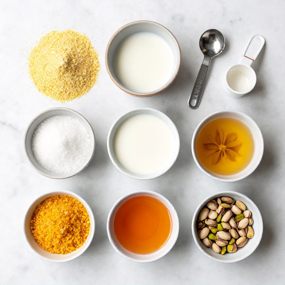 Raw ingredients for orange blossom semolina pudding