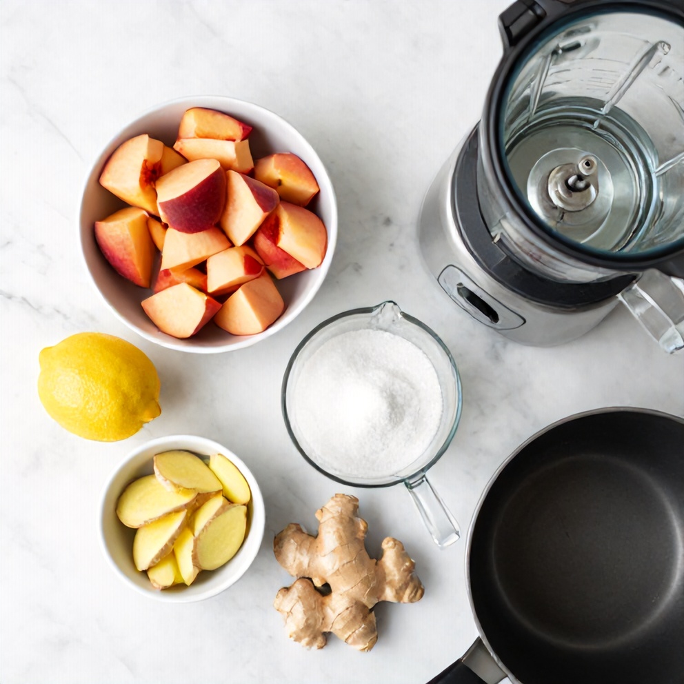 Raw ingredients for Peach Ginger Lemonade