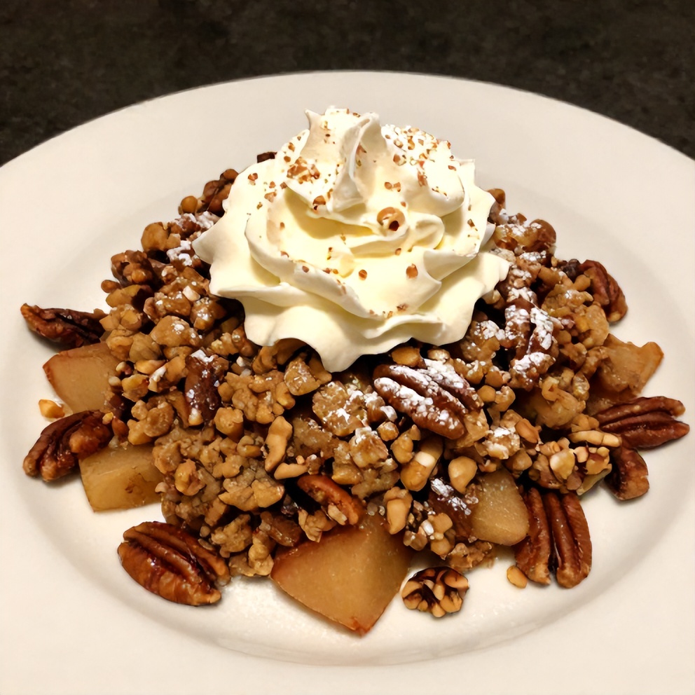 Pecan Apple Crisp Coffee Cake on a white plate