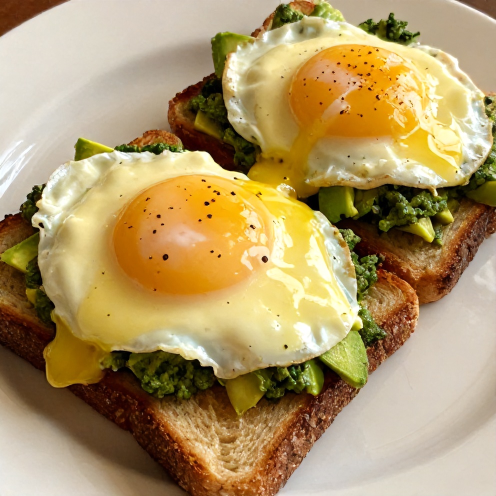 Pesto Eggs on Avocado Toast ready to serve