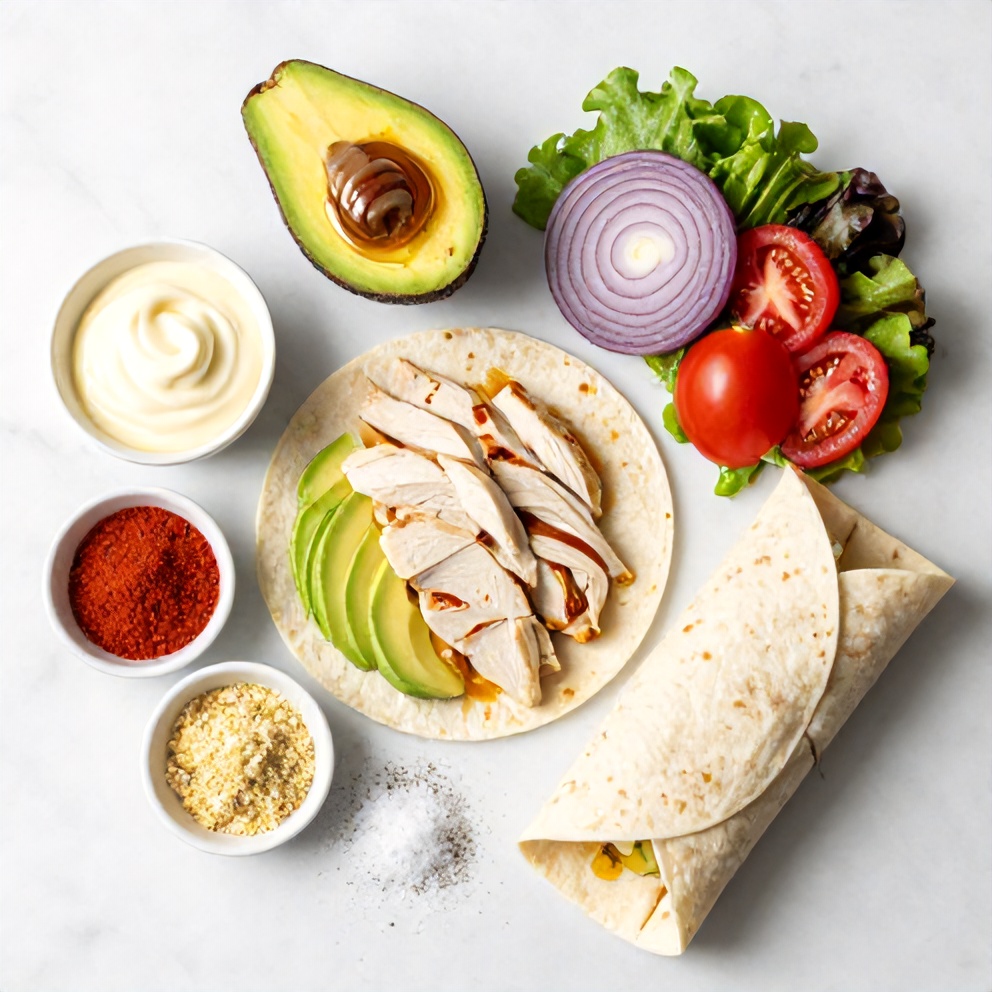 Raw ingredients for Chicken Avocado Wrap