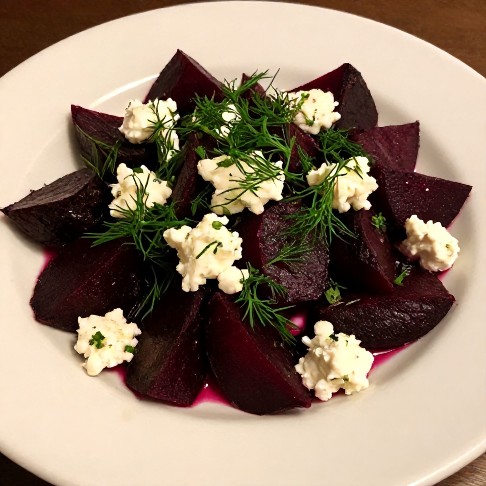Plated Roasted Beet Salad with Feta and Fresh Dill