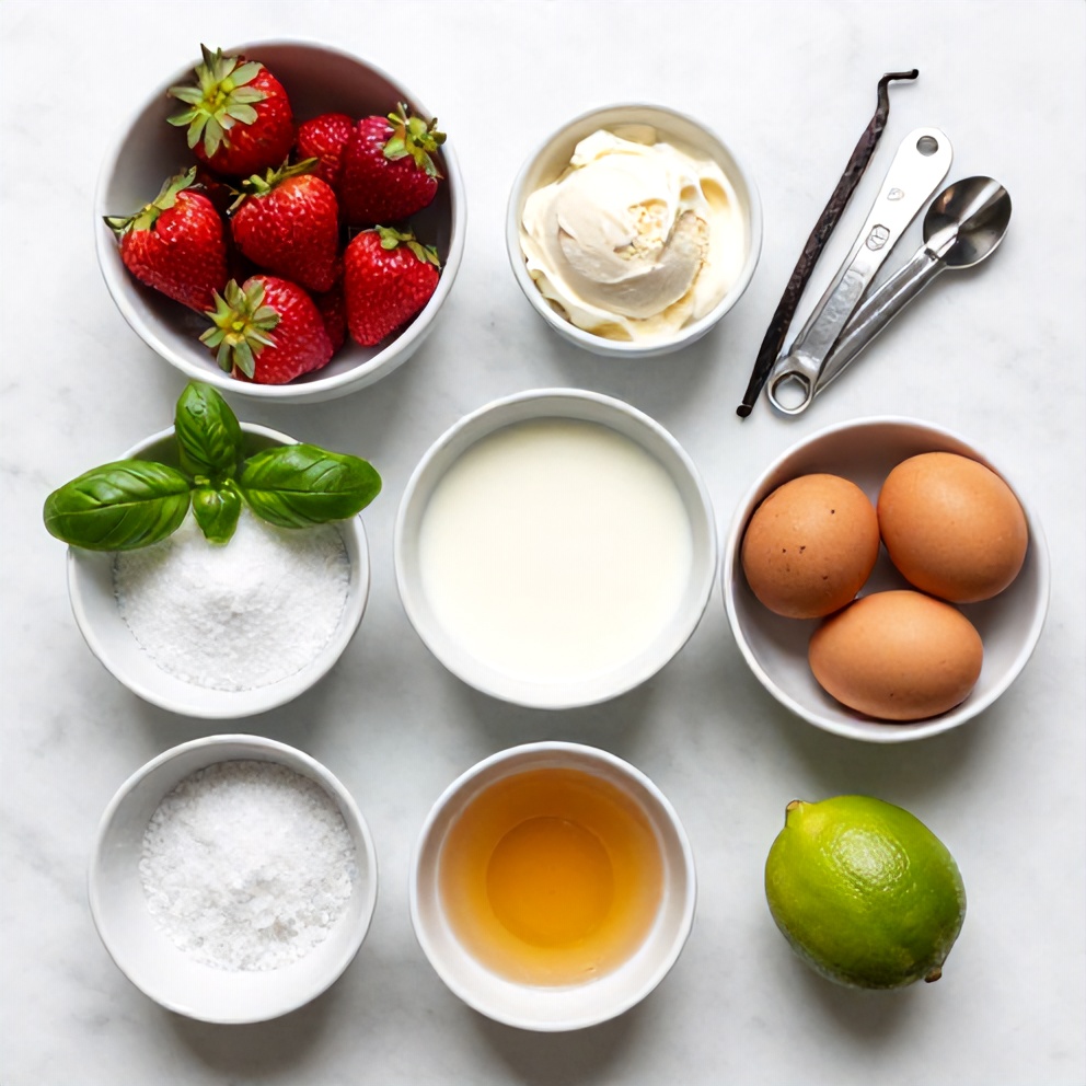Raw Ingredients for Roasted Strawberry Basil Ice Cream