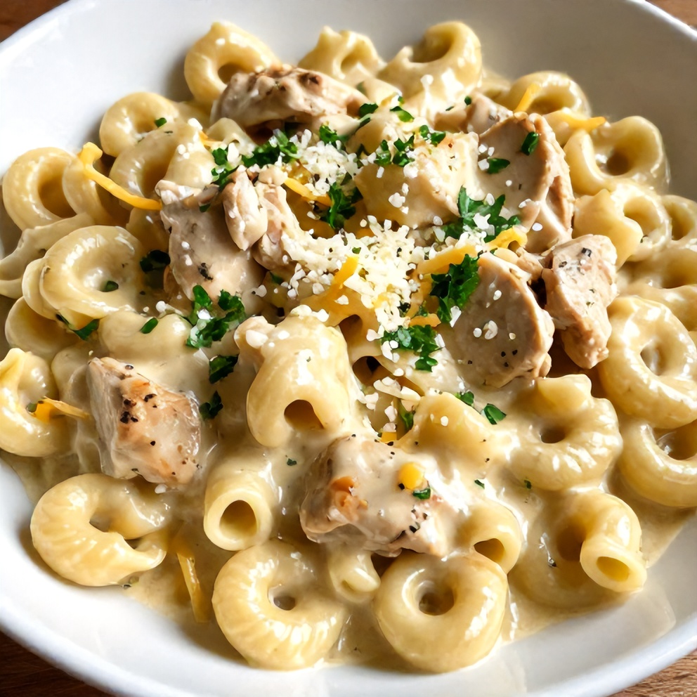 Plated Slow Cooker Creamy Chicken Tortellini