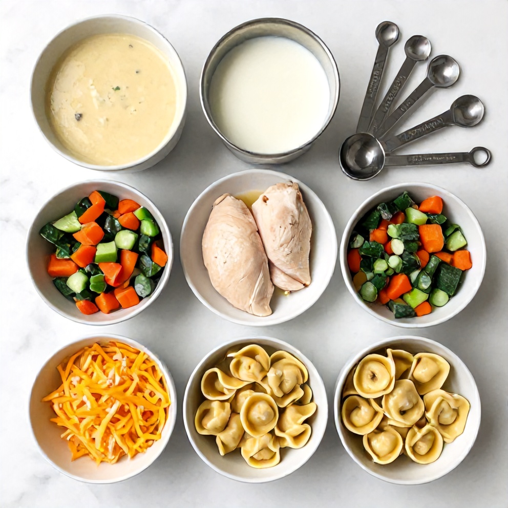 Raw Ingredients for Slow Cooker Creamy Chicken Tortellini