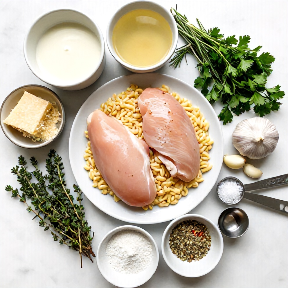 Raw ingredients for Slow Cooker Parmesan Herb Chicken with Creamy Orzo