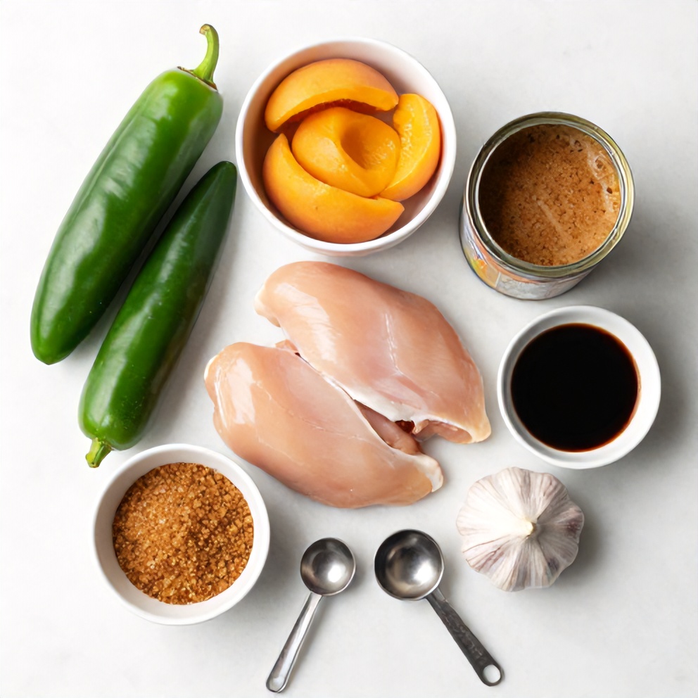 Raw ingredients for Spicy Jalapeño Peach Chicken