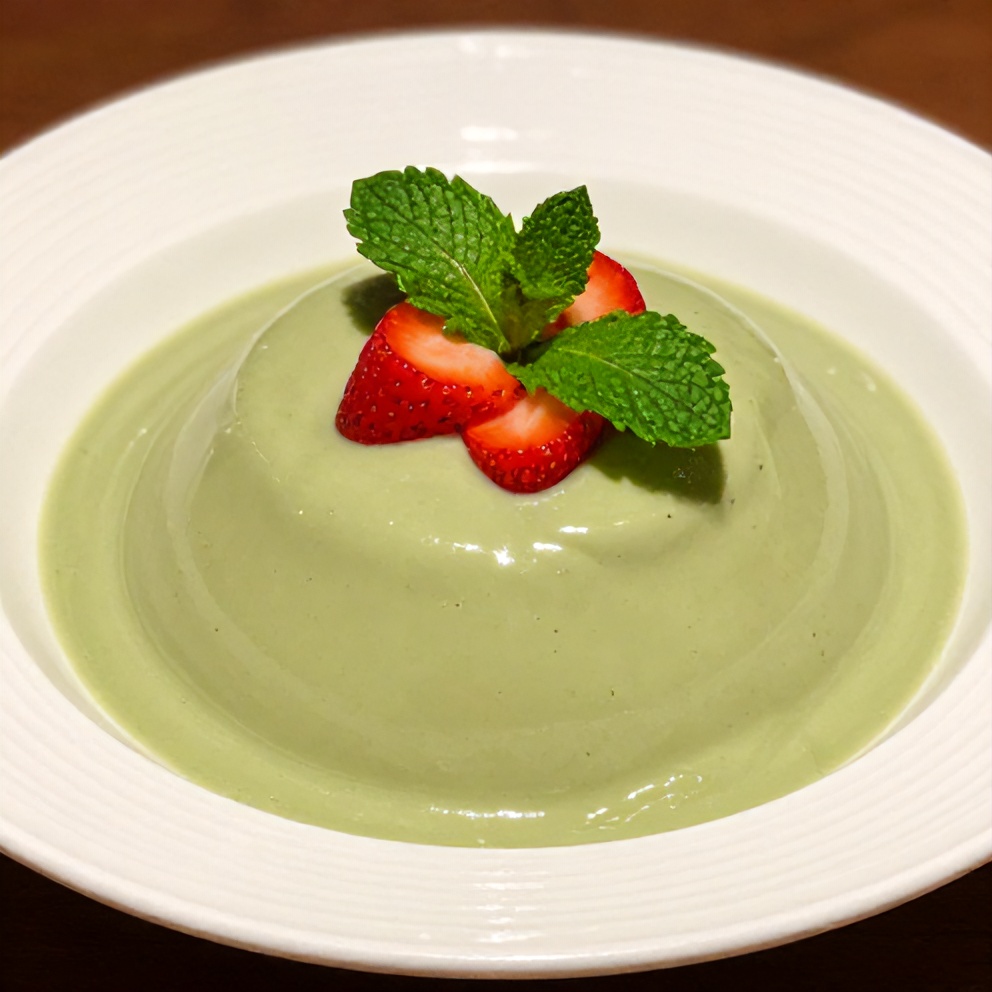 Finished Strawberry Matcha Sago Dessert on a plate