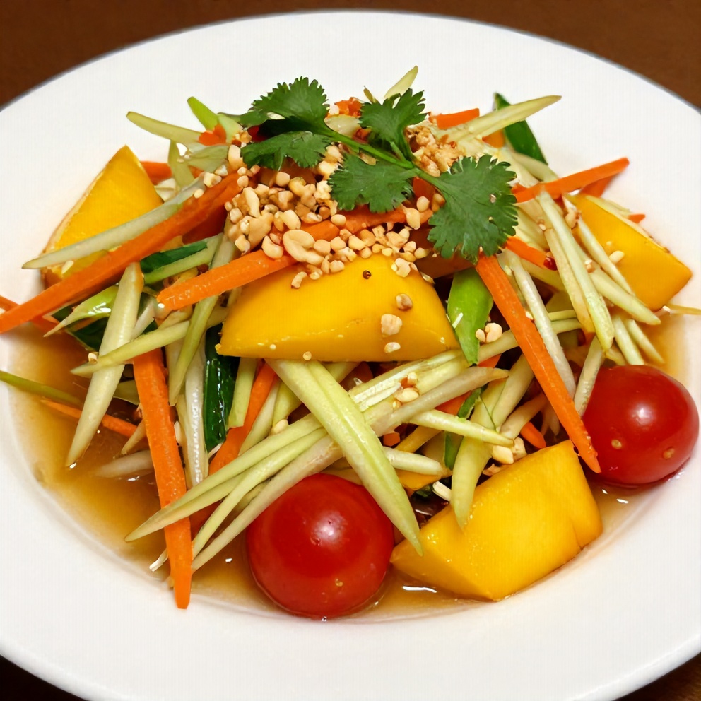 Plated Thai Mango Green Papaya Salad