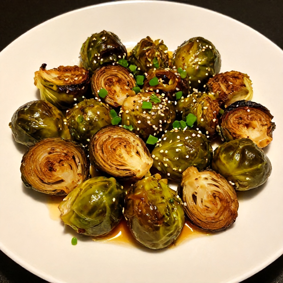 Plated Air Fryer Brussels Sprouts with Honey and Spice