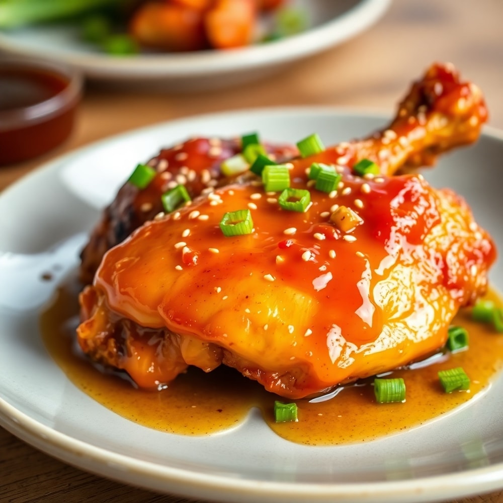 Plated Baked Hot Honey Chicken with Green Onions