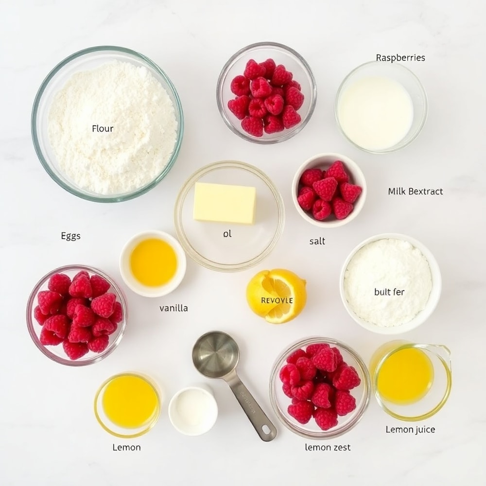 Raspberry Bread Ingredients Flat Lay