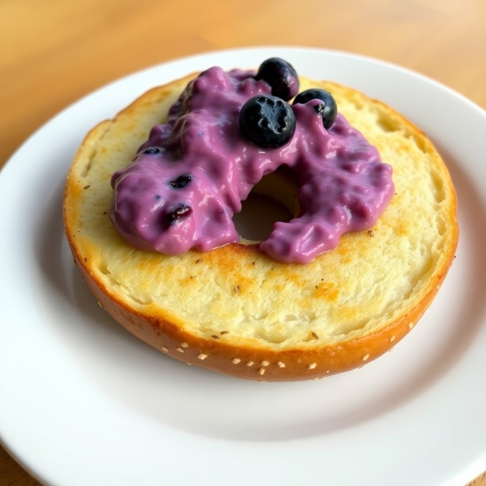 Homemade blueberry butter on a toasted bagel