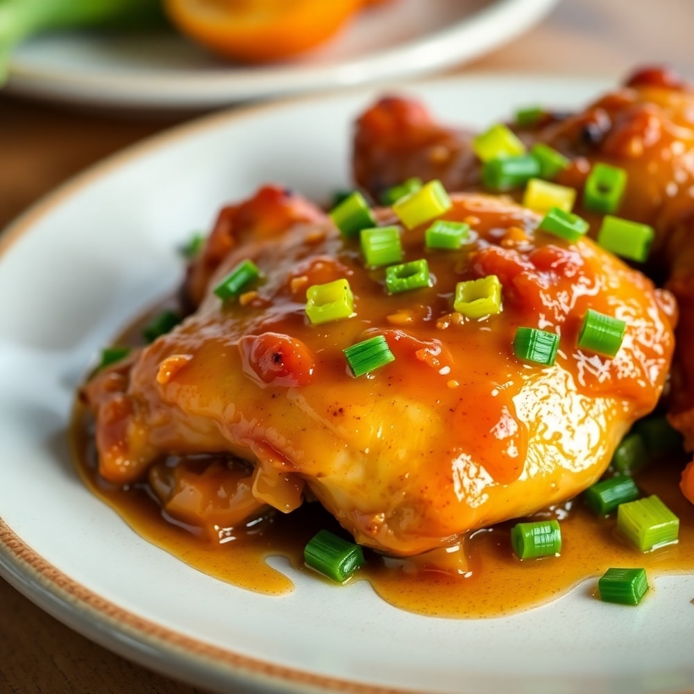 Plated Brown Sugar Pineapple Chicken with green onions