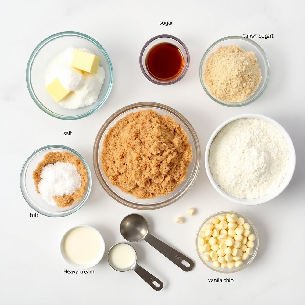 Ingredients for caramel crush bars on a marble surface