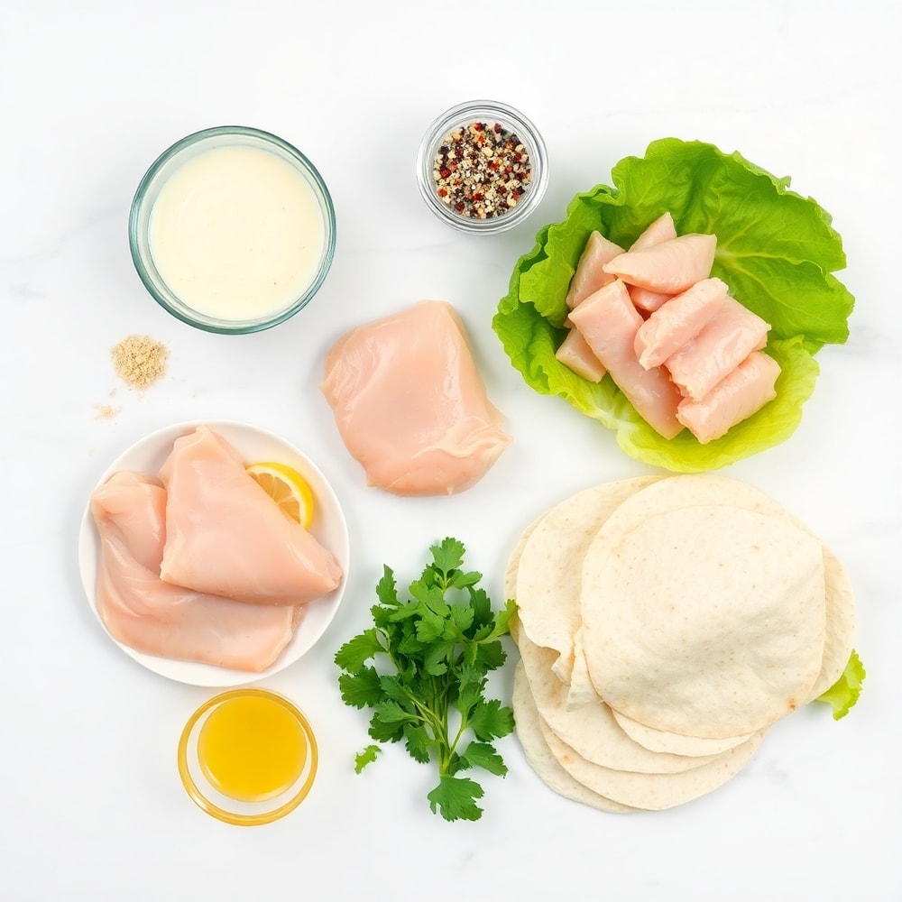 Raw ingredients for Chicken Caesar Wraps laid out