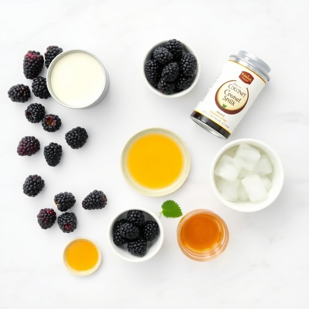 Raw ingredients for Blackberry Coconut Pink Drink