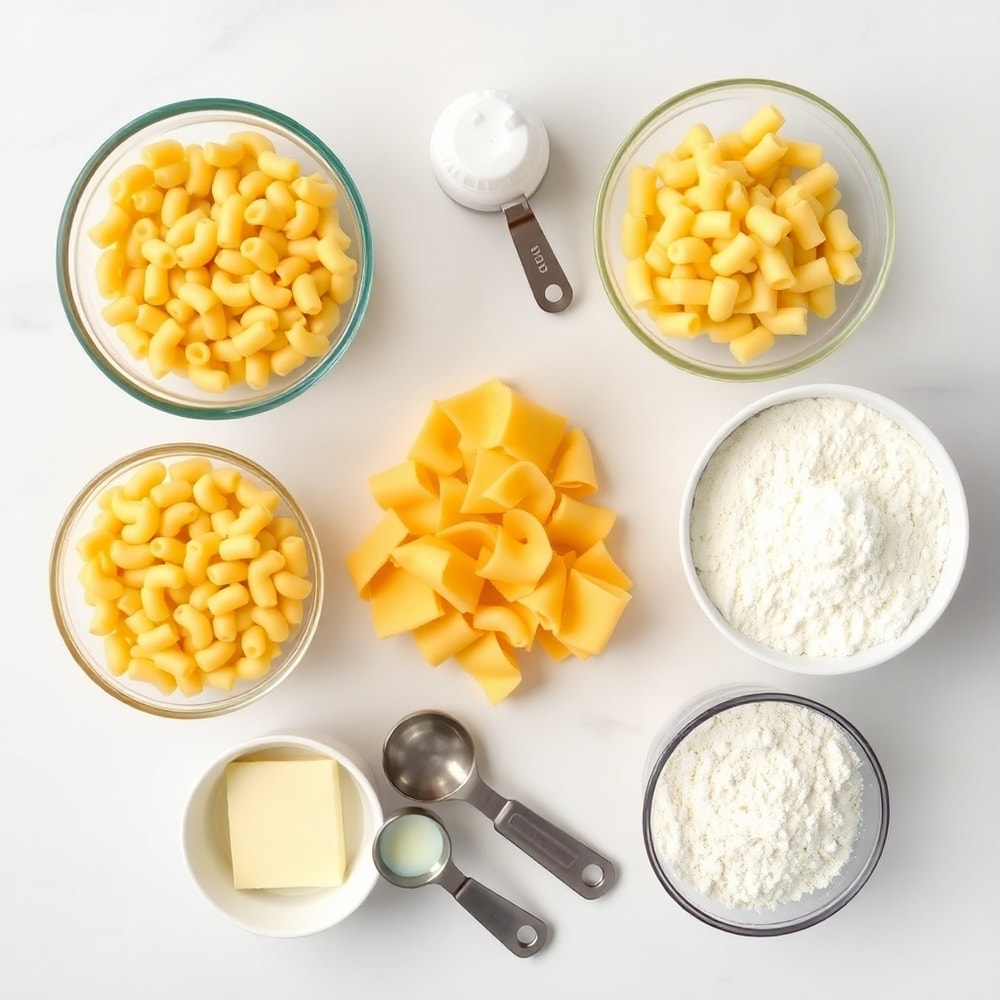 Raw Ingredients for Creamy Baked Macaroni and Cheese