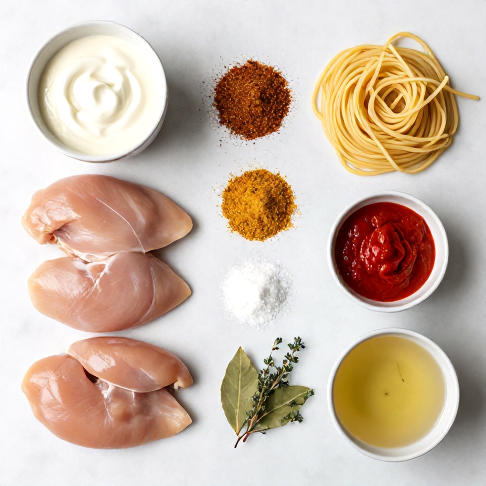 Raw ingredients for Cajun Chicken Pasta