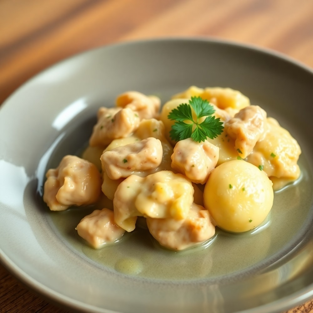 Plated serving of Creamy Chicken Potatoes