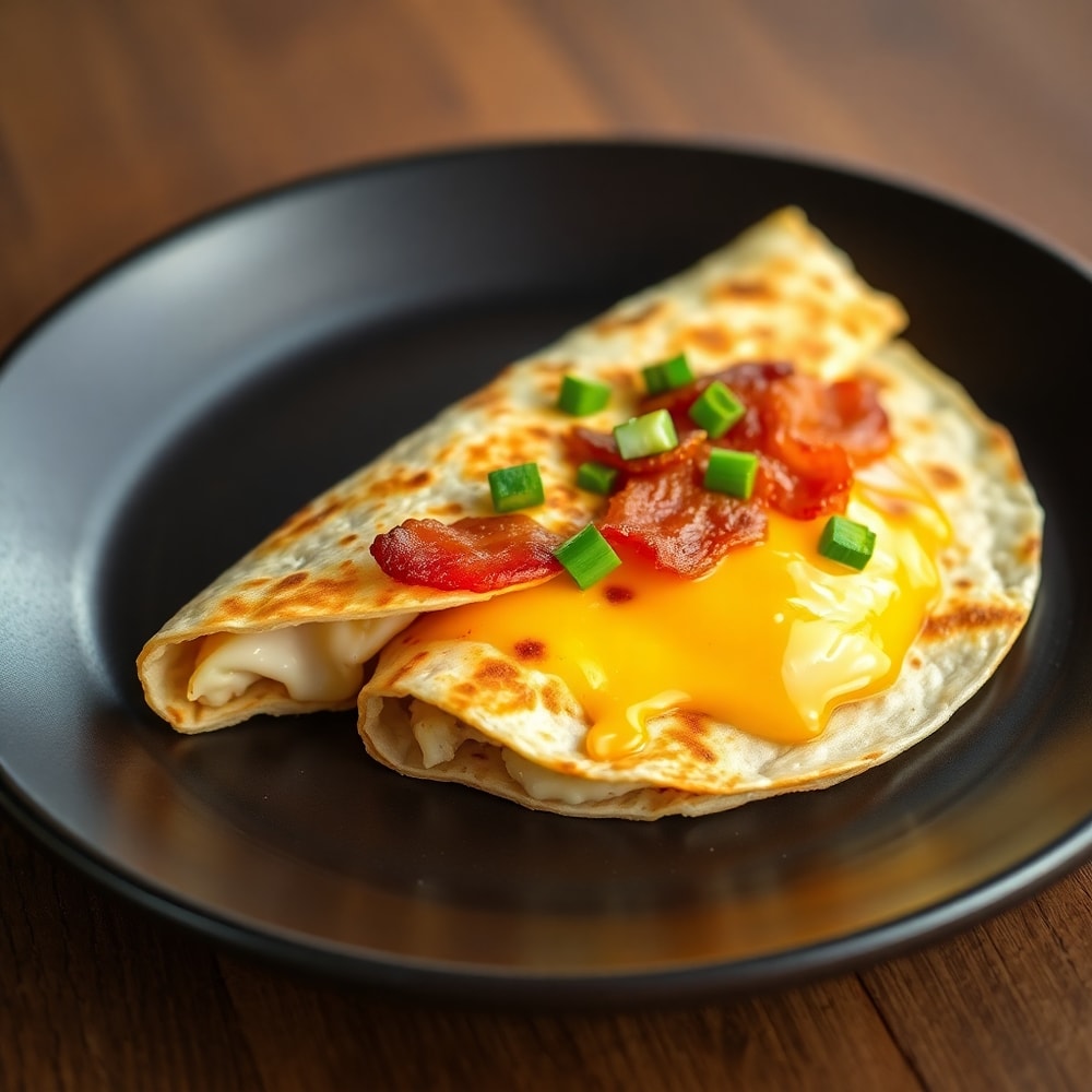Plated Bacon Egg and Cheese Breakfast Quesadillas