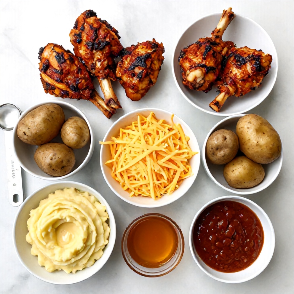 Raw ingredients for Crispy Chipotle Honey Chicken Thighs with Gouda Mashed Potatoes