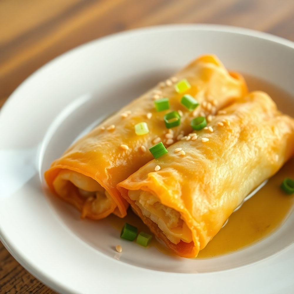 Egg Roll in a Bowl plated with sesame seeds and green onions