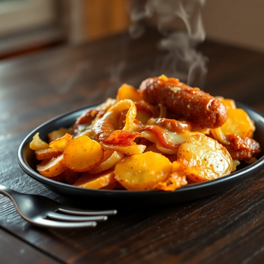 fried potatoes onions sausage