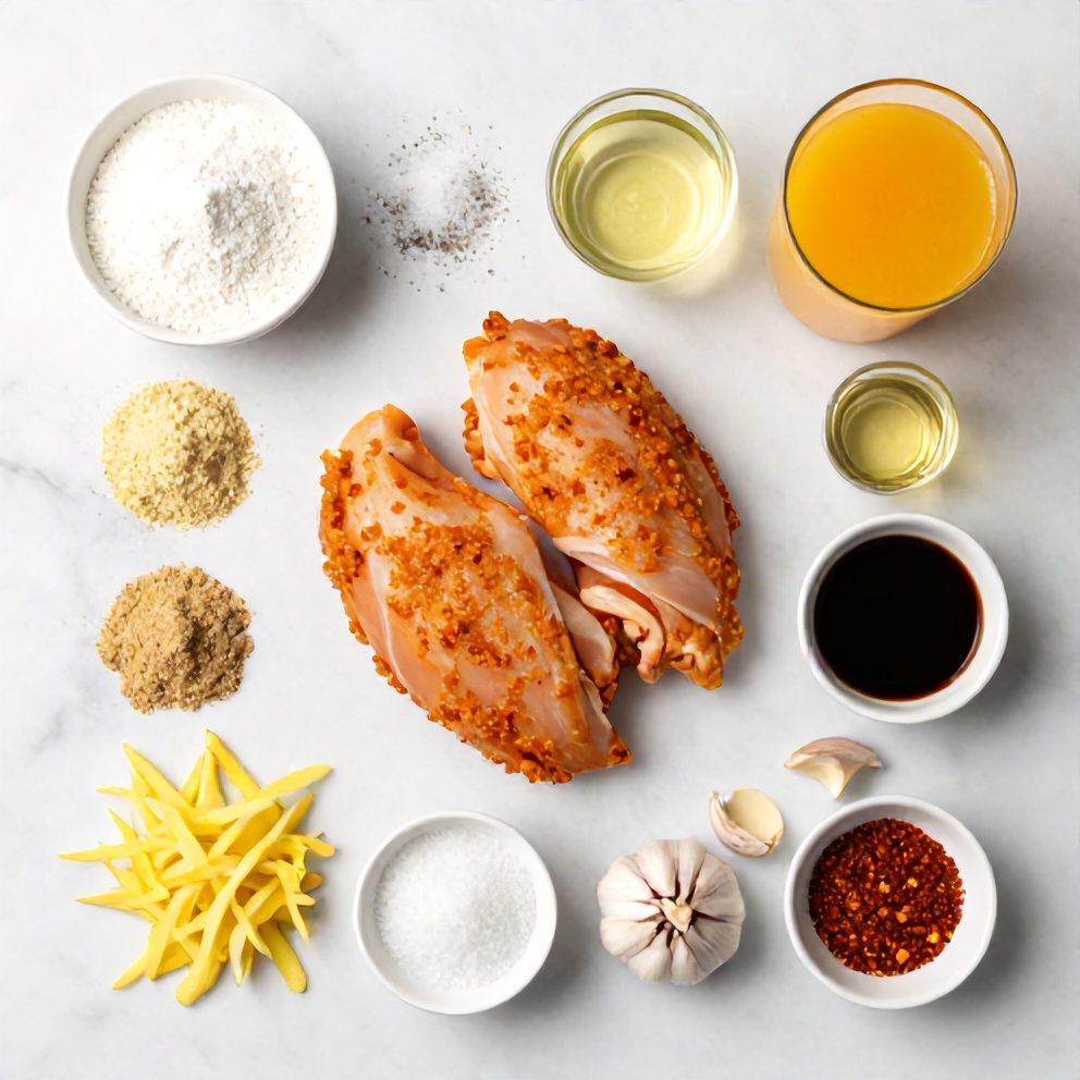 Raw ingredients for crispy gluten-free orange chicken