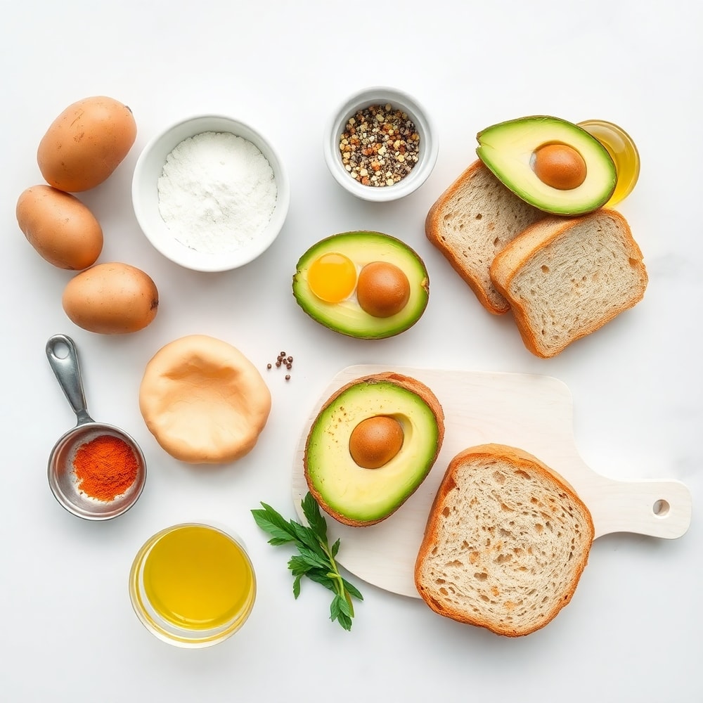 Raw ingredients for hash brown avocado toast