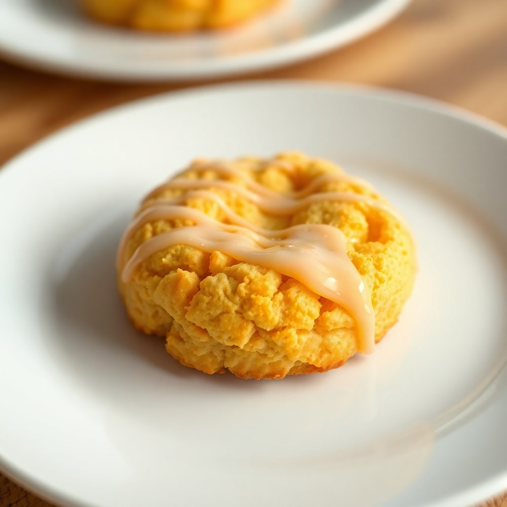 A single orange scone cookie on a white plate