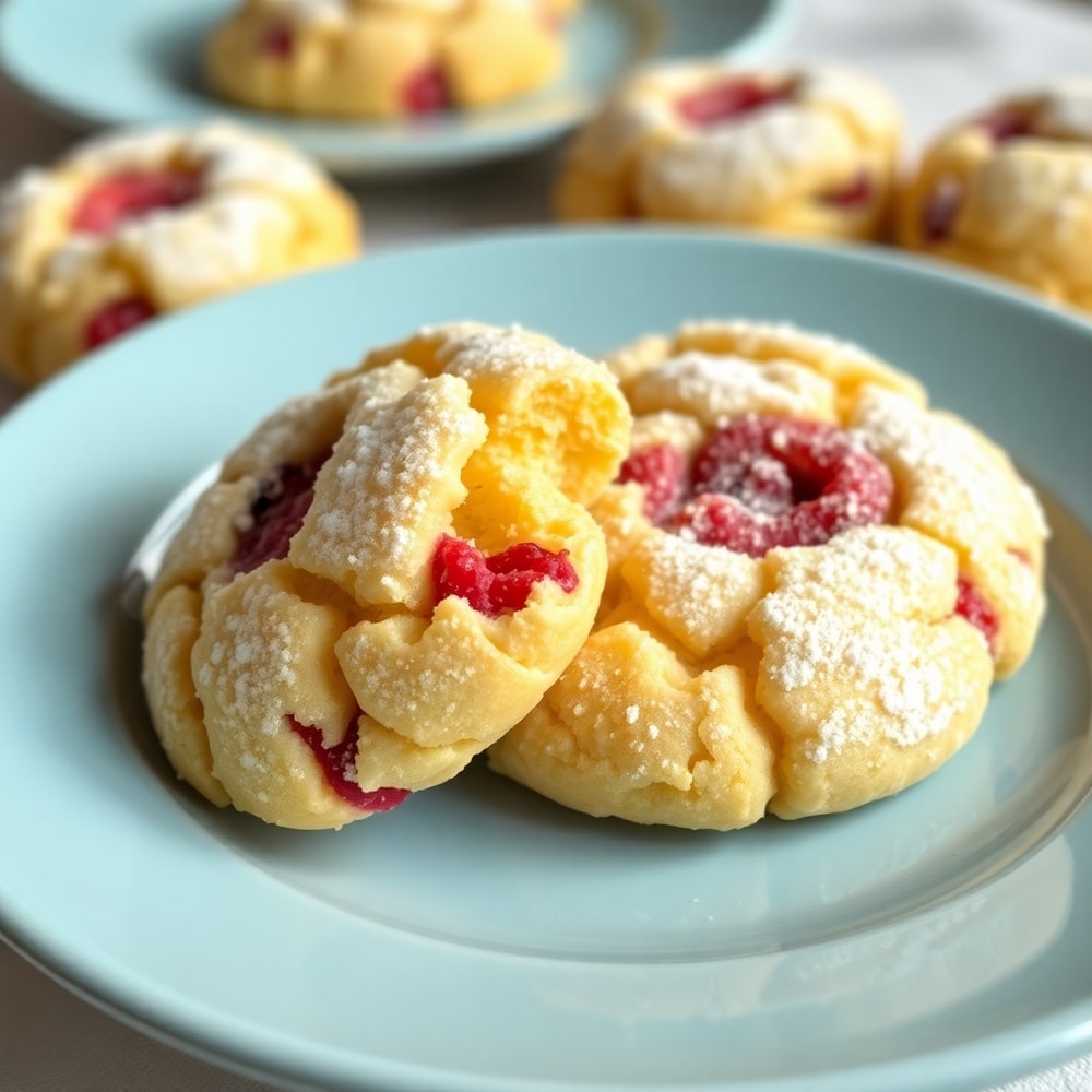 Raspberry Lemon Cookies on a light blue plate