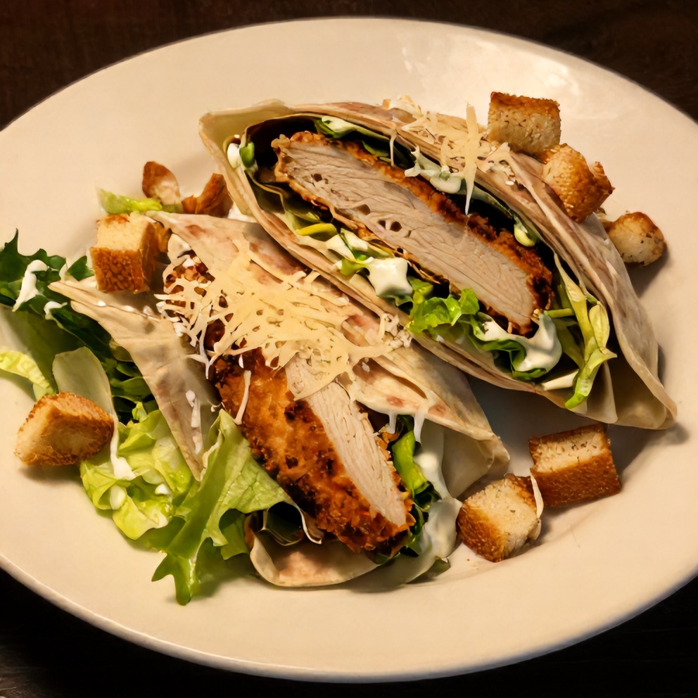 Plated serving of Ultimate Chicken Caesar Wraps