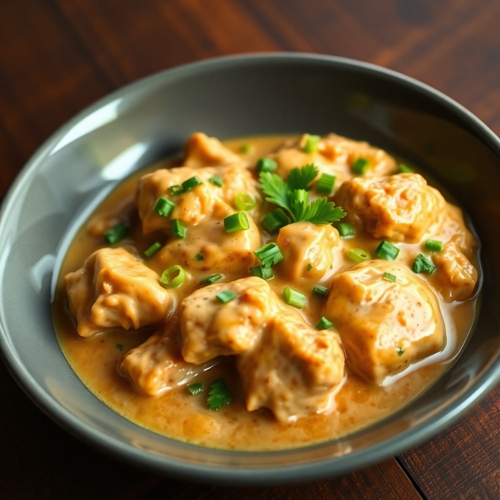 Plated Crockpot Cajun Butter Chicken with parsley garnish