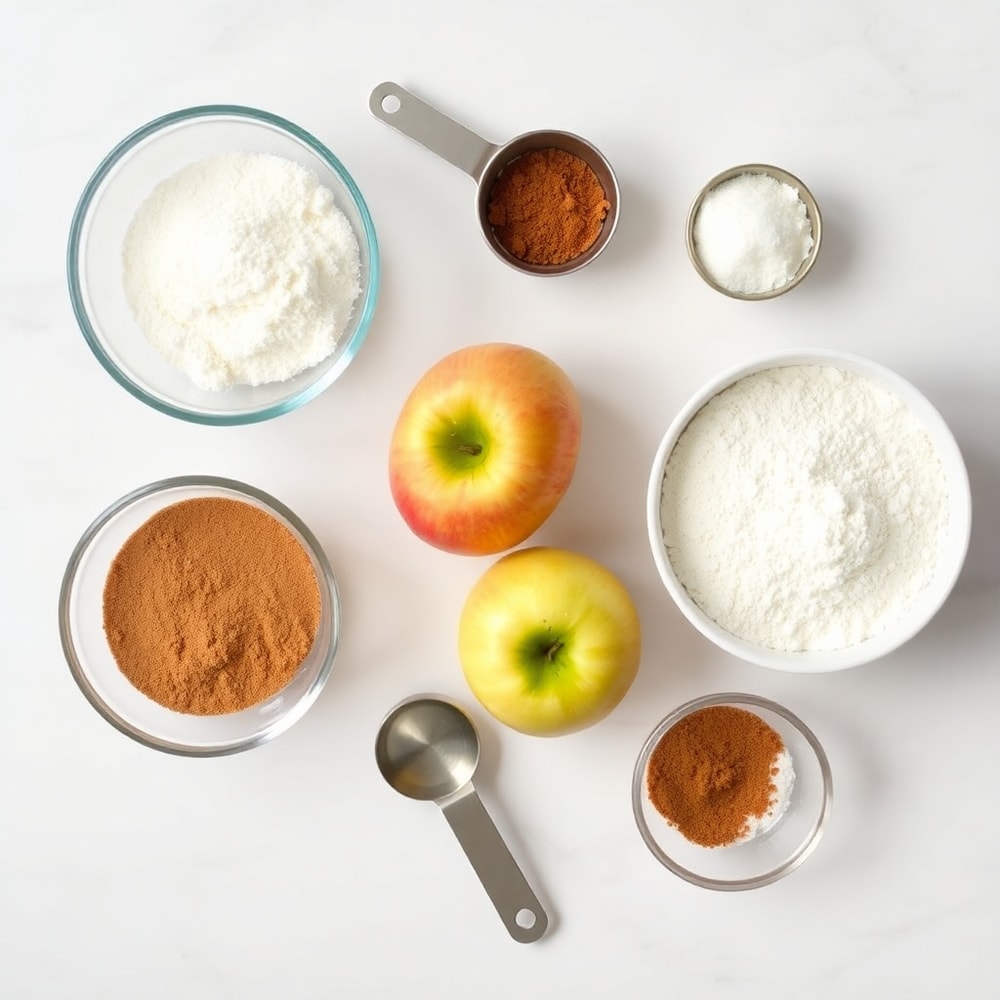 Apple Pie Bars ingredients on a white marble surface