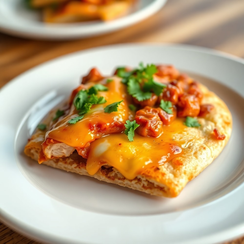 Plated BBQ Chicken Flatbread with cilantro garnish