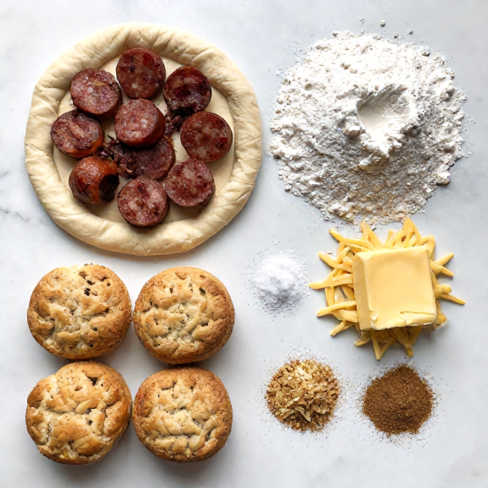 Raw ingredients for Biscuits and Sausage Gravy Breakfast Pizza