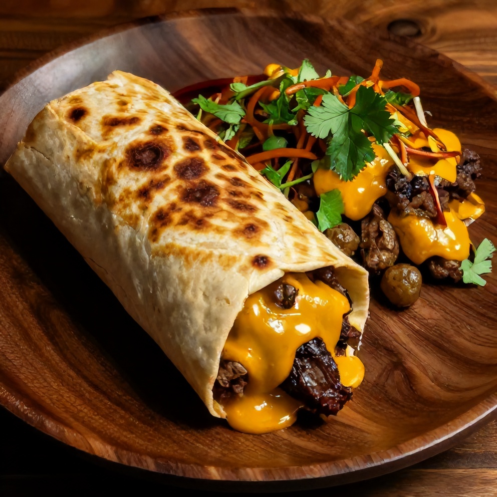 Plated Cheesy Ground Beef Burrito Dinner