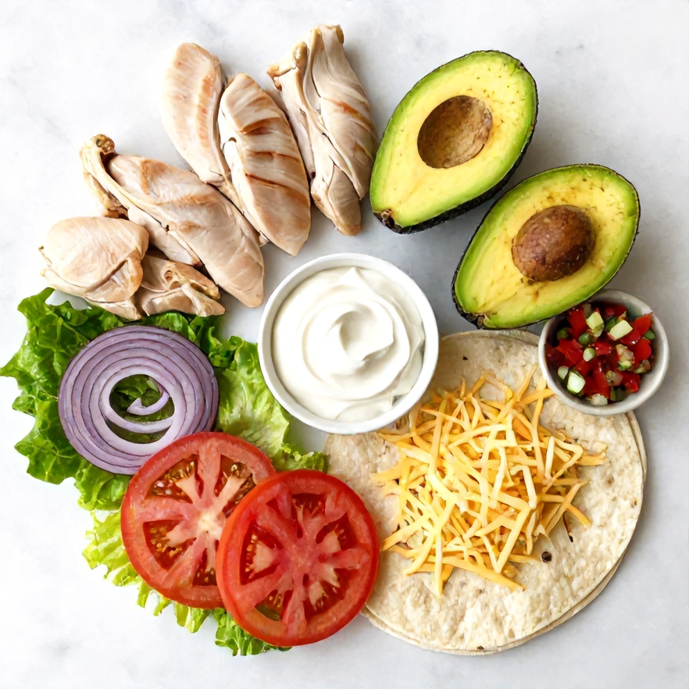 Raw ingredients for Chicken Avocado Wrap