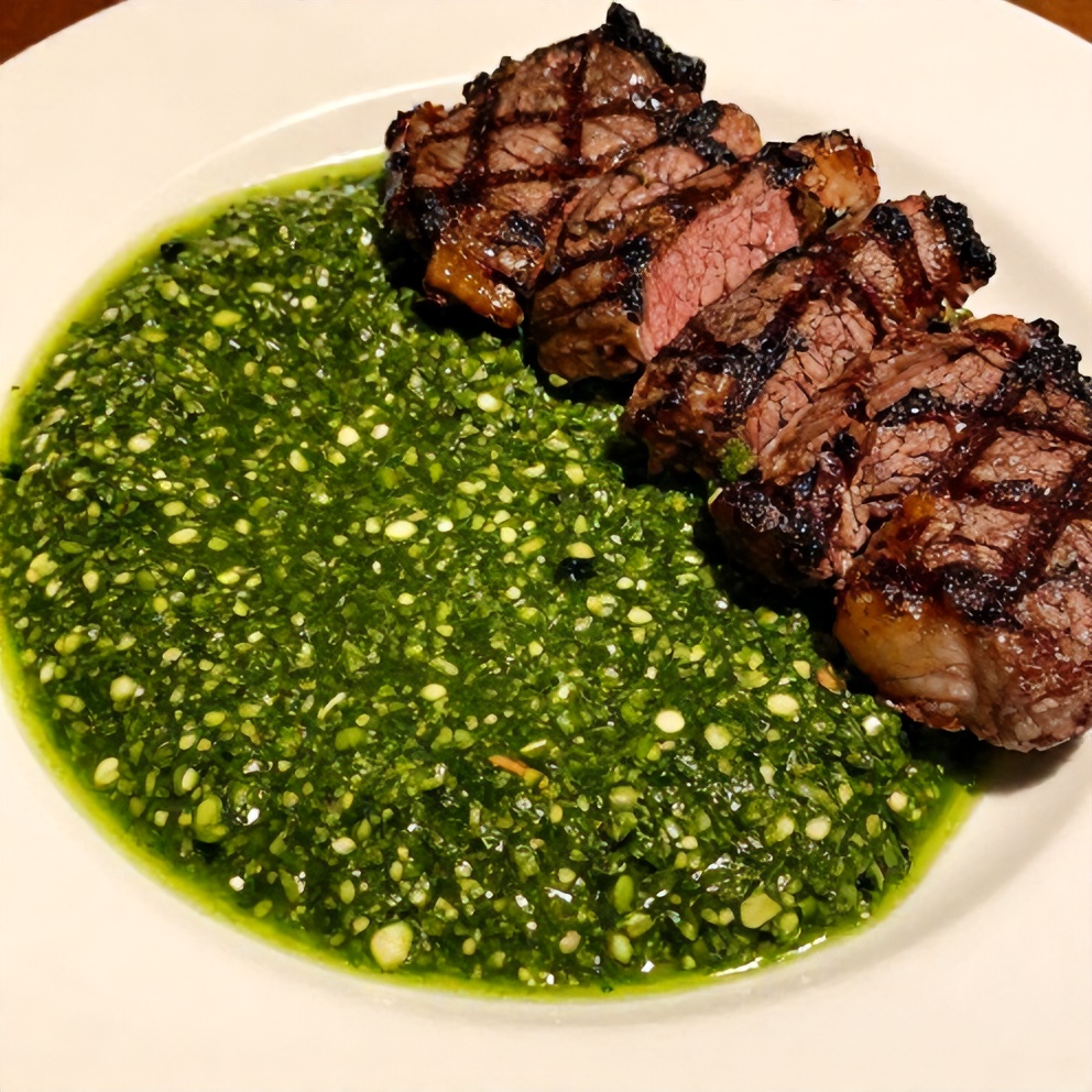 Chimichurri sauce served with grilled steak