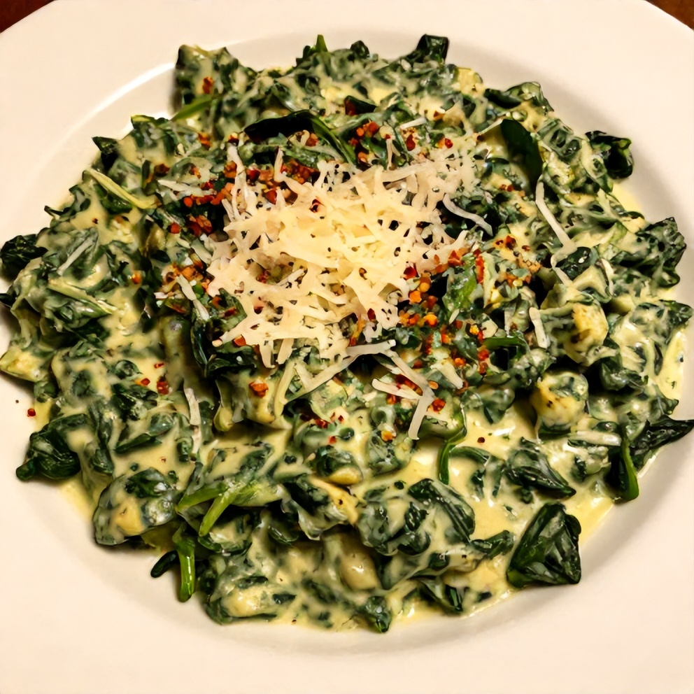 Plated Creamed Spinach and Artichokes