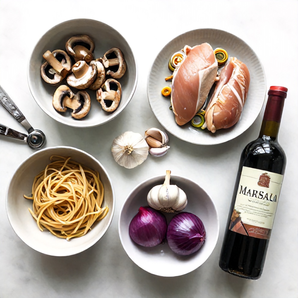 Raw Ingredients for Chicken Marsala Pasta