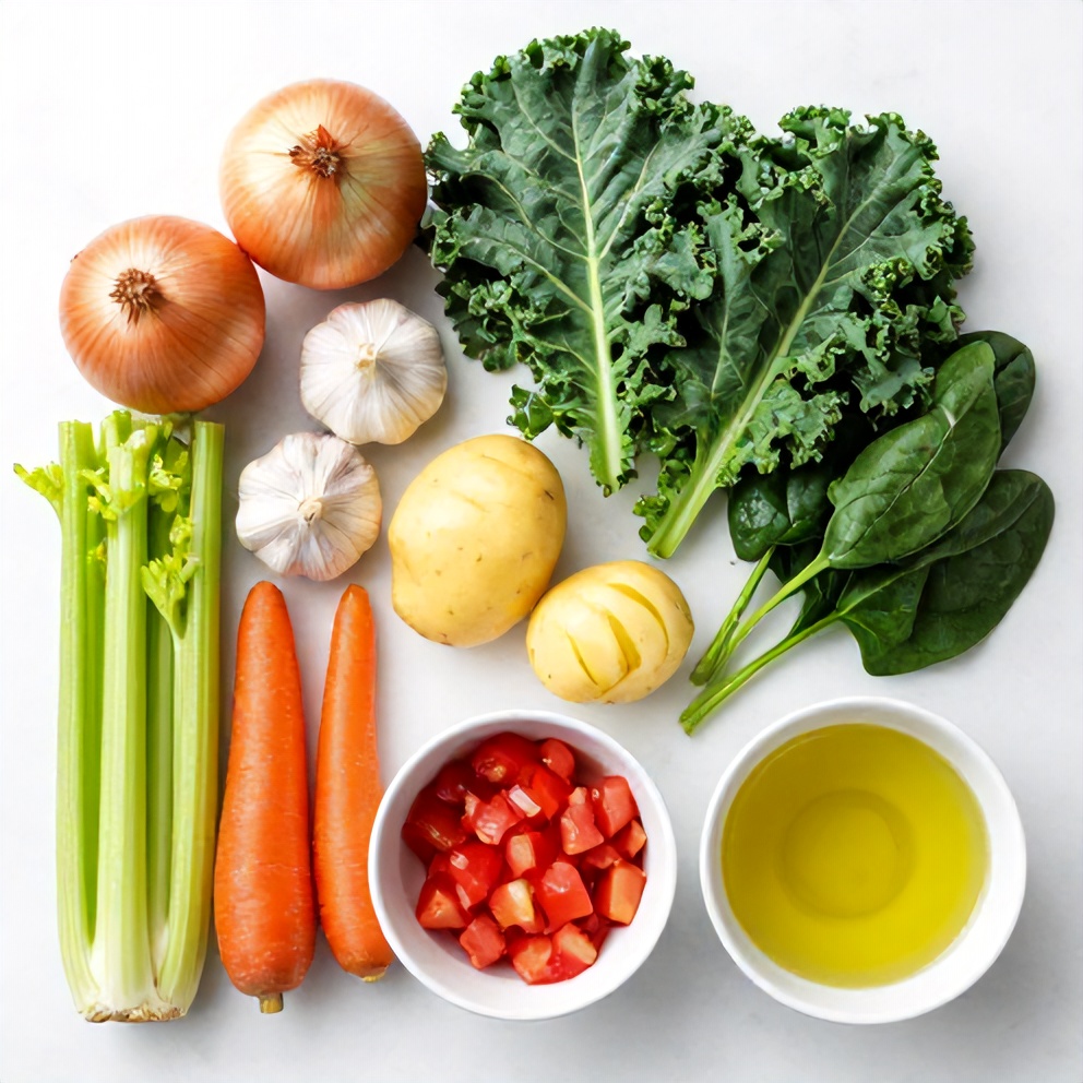 Raw ingredients for Green Vegetable Soup