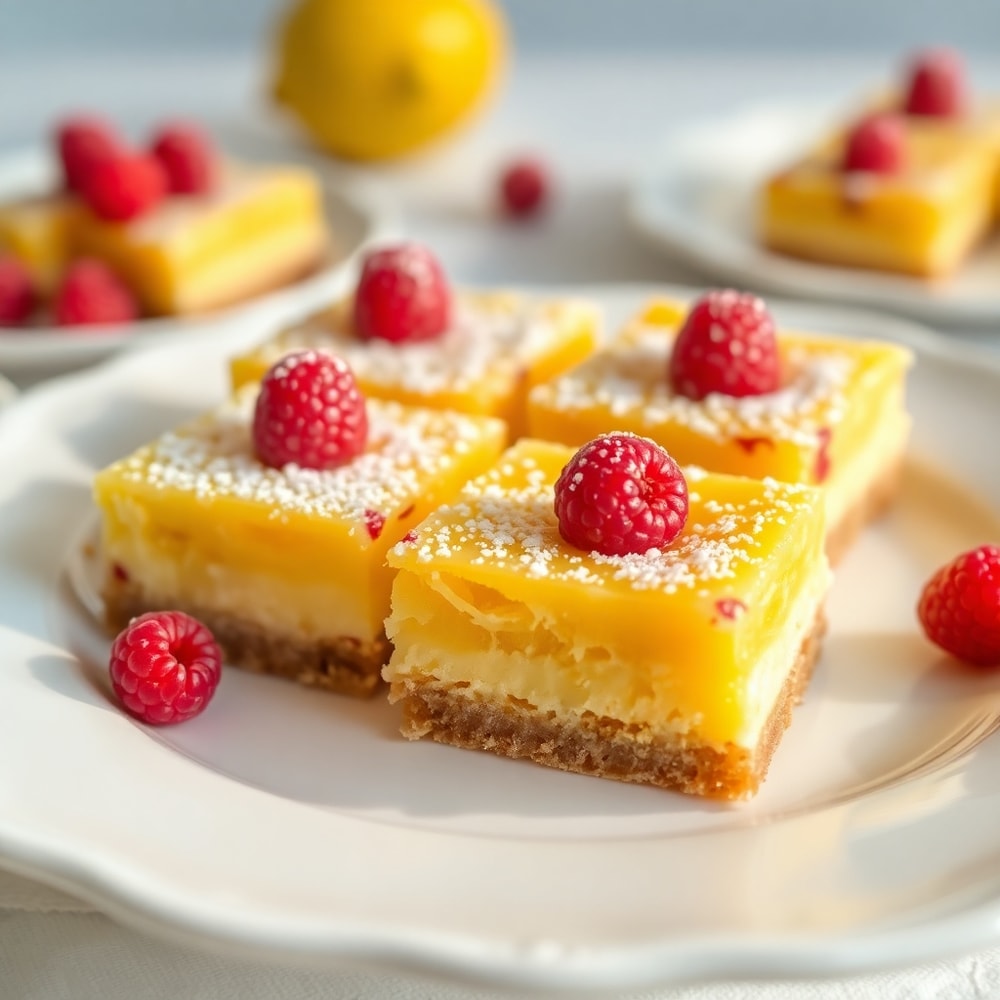 Lemon Raspberry Bars on a dessert plate
