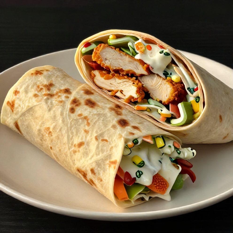 Plated Easy Lunch Box Chicken Wrap on a white plate