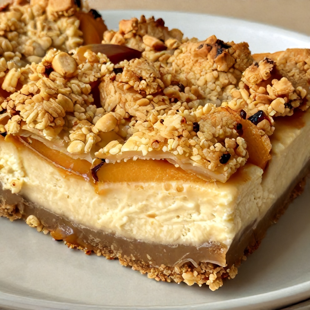 Peach Cobbler Cheesecake Bars Final Product