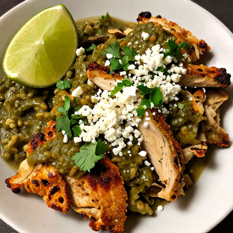 Plated Salsa Verde Chicken with garnish