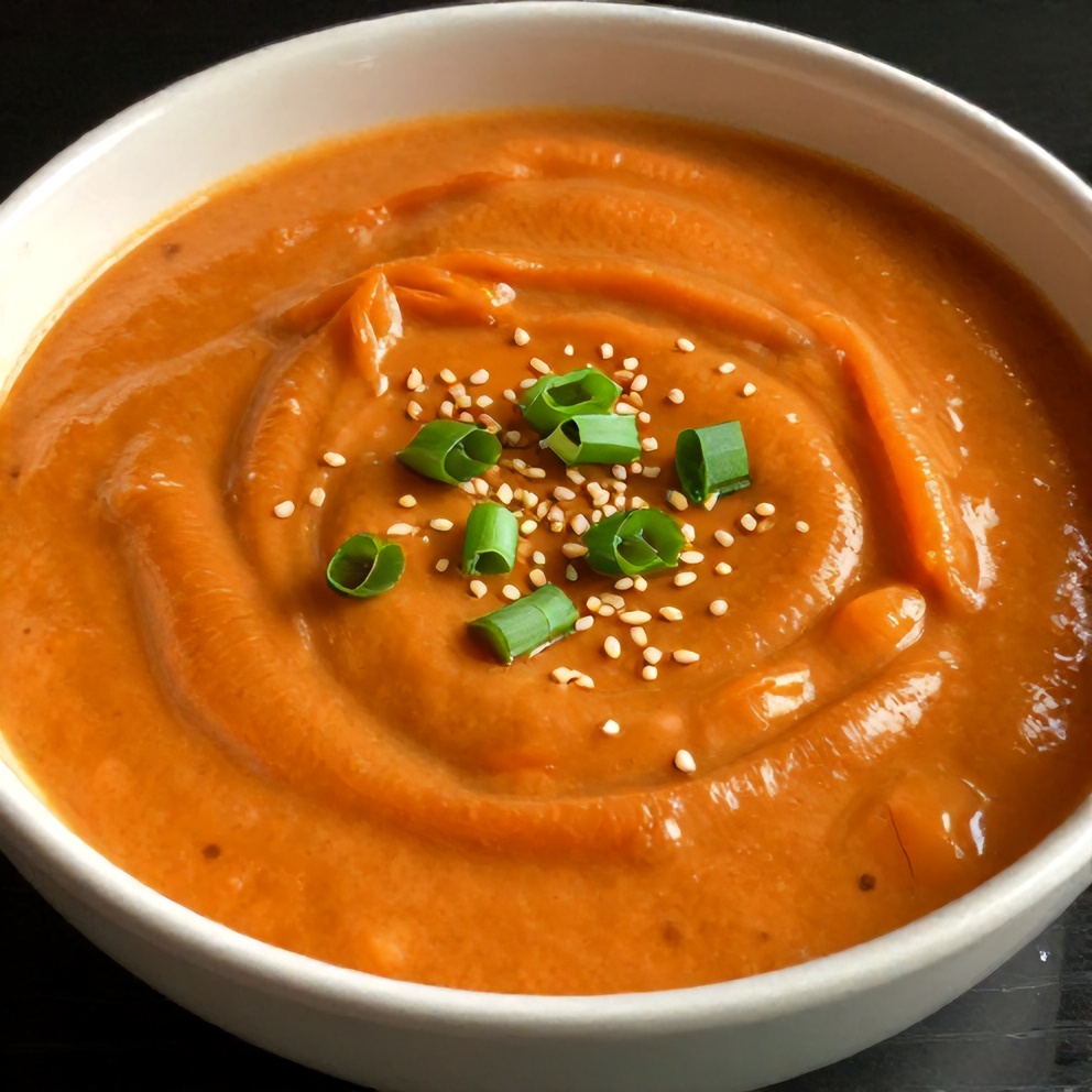 Bowl of Spicy Miso Carrot Soup with green onions